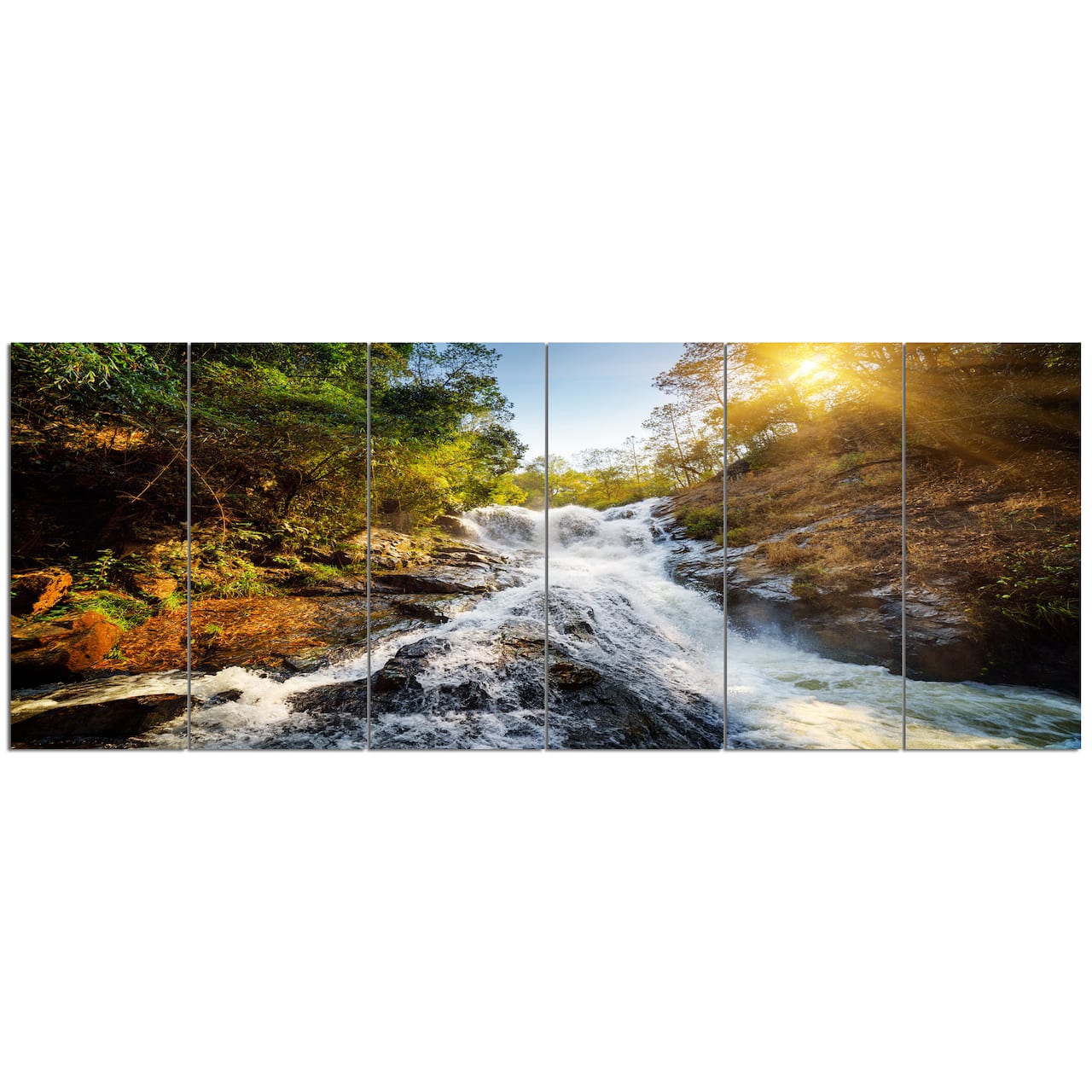 Designart - Waterfall through the Forest - Landscape Canvas Art Print